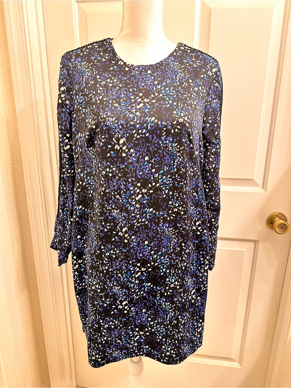 Banana Republic Black Midi Dress with Blue and White Print